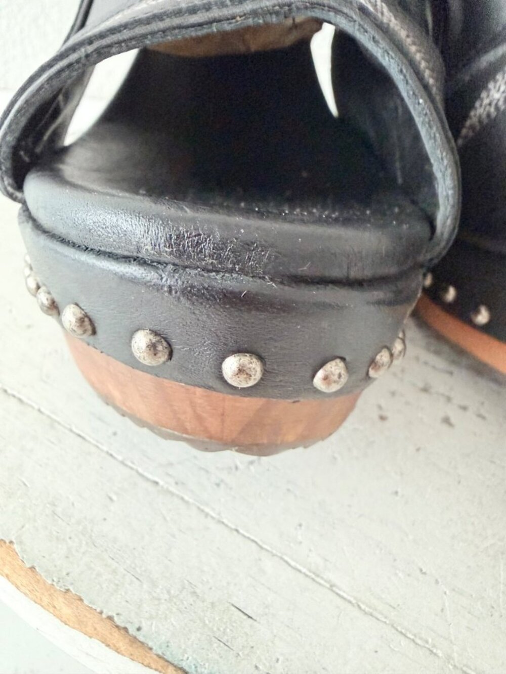 Lane Boots Lexington Jet Black Leather Western Wedge Sandals Wood Heel Womens 11 - Picture 8 of 12